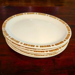 6 Buffalo Restaurant Commercial China Oval Plates Oakbrooke Gold ATOMIC 8 7/8"